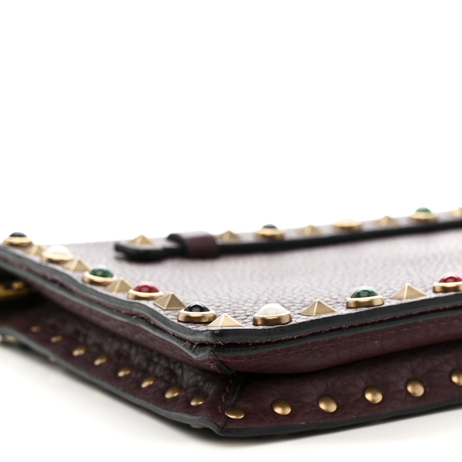 Valentino Garavani Pebbled Calfskin Rockstud Rolling Wristlet Clutch  Rubin 10 of 13