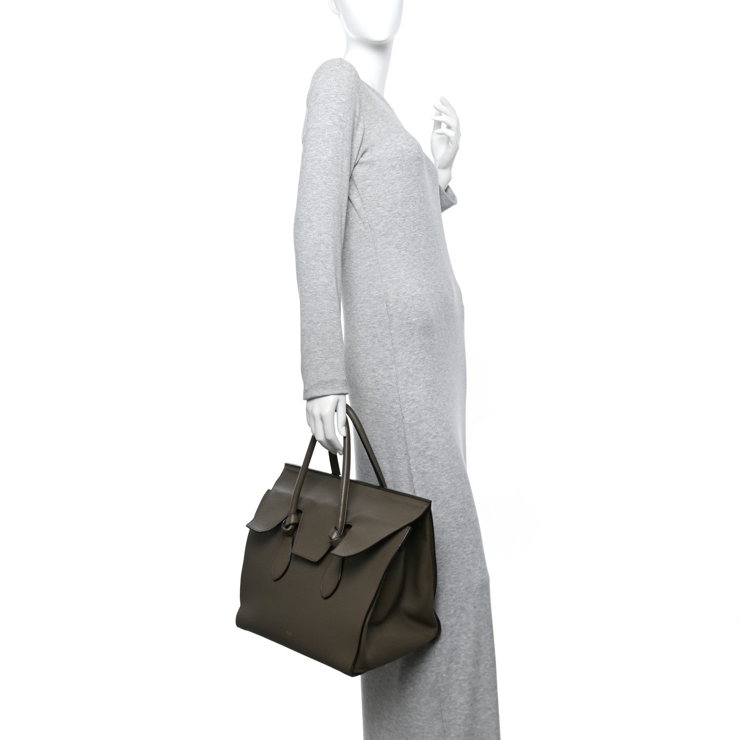 Celine Crisped Calfskin Large Tie Knot Tote Dark Khaki 2 of 17