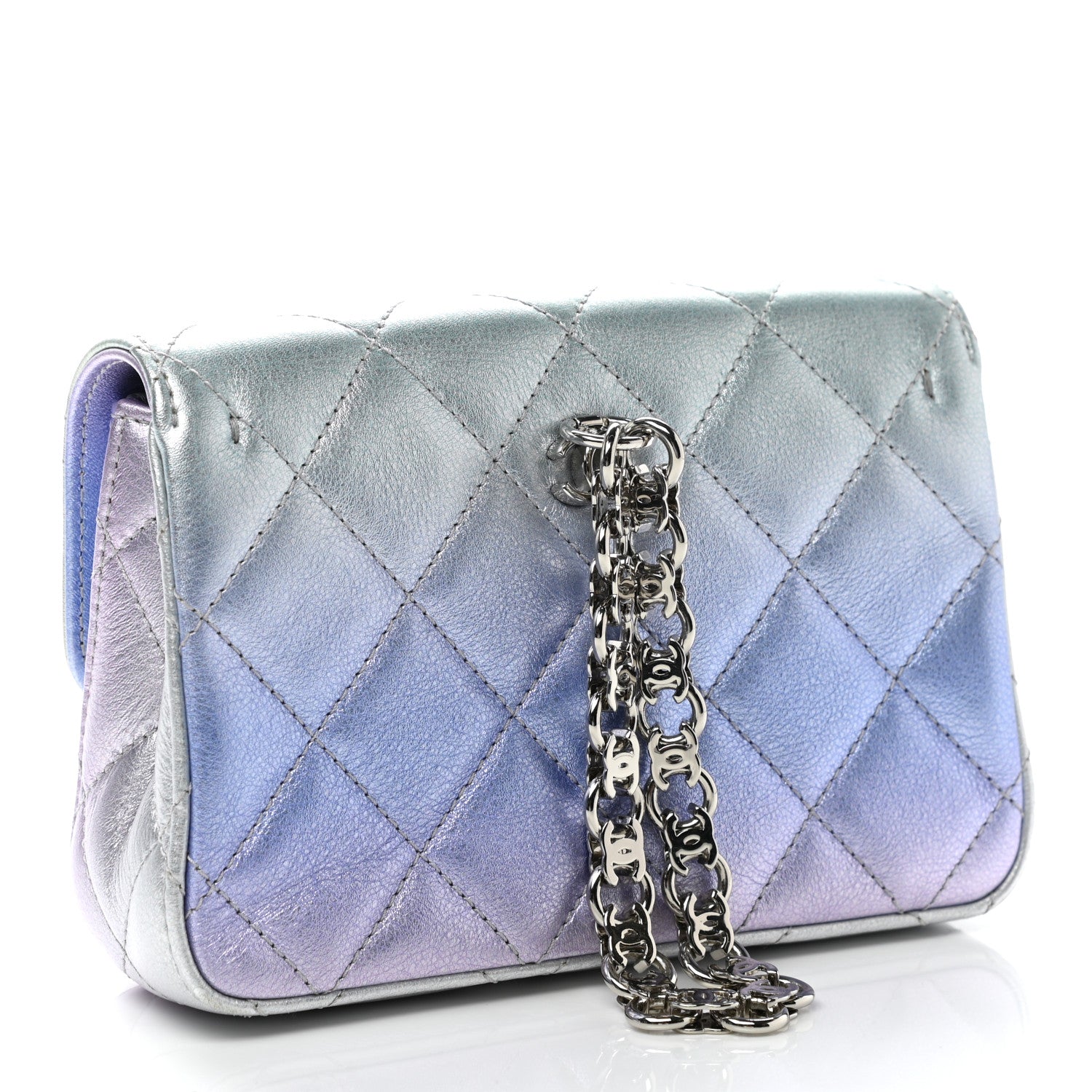 Chanel Gradient Metallic Calfskin Quilted Clutch Silver Blue Yellow Purple 3 of 10