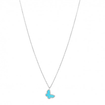 Van Cleef & Arpels 18K White Gold Turquoise Sweet Alhambra Butterfly Pendant Necklace 1 of 4
