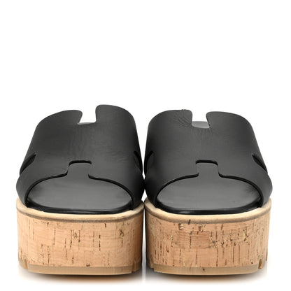 Hermes Calfskin Cork Eze 30 Sandals 39 Black 3 of 9