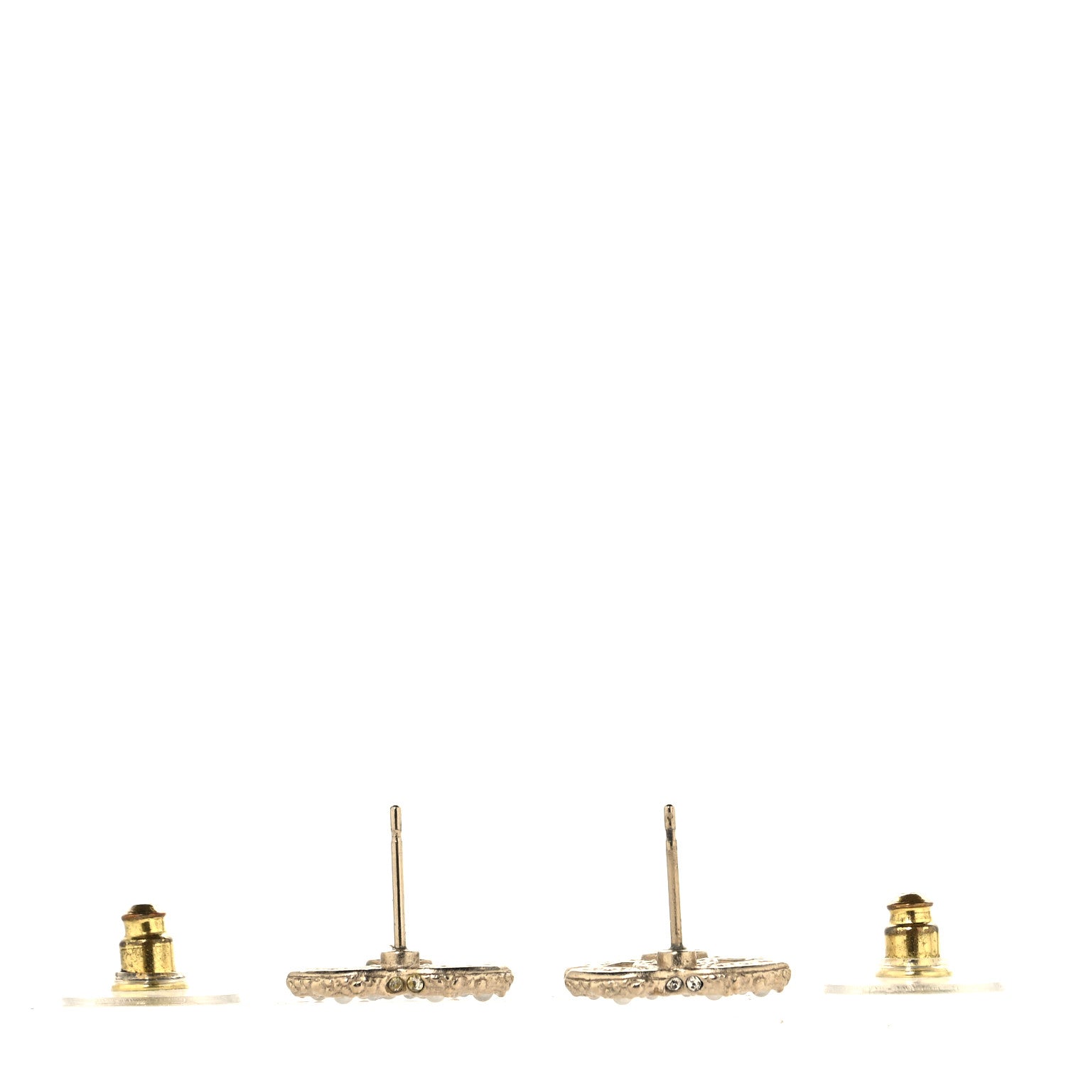 Chanel Metal Graduated Pearl Crystal CC Earrings Light Gold 3 of 5