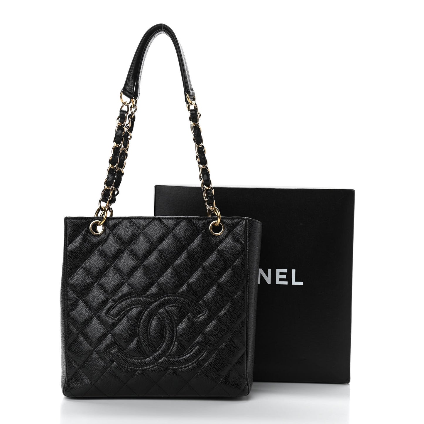 Caviar Quilted Petit Shopping Tote PST Black
