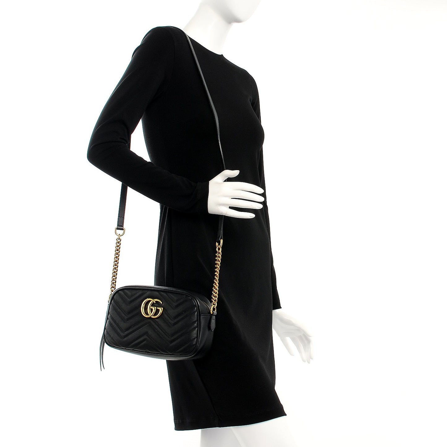 Calfskin Matelasse Small GG Marmont Chain Shoulder Bag Black
