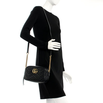 Gucci Calfskin Matelasse Small GG Marmont Chain Shoulder Bag Black 2 of 7