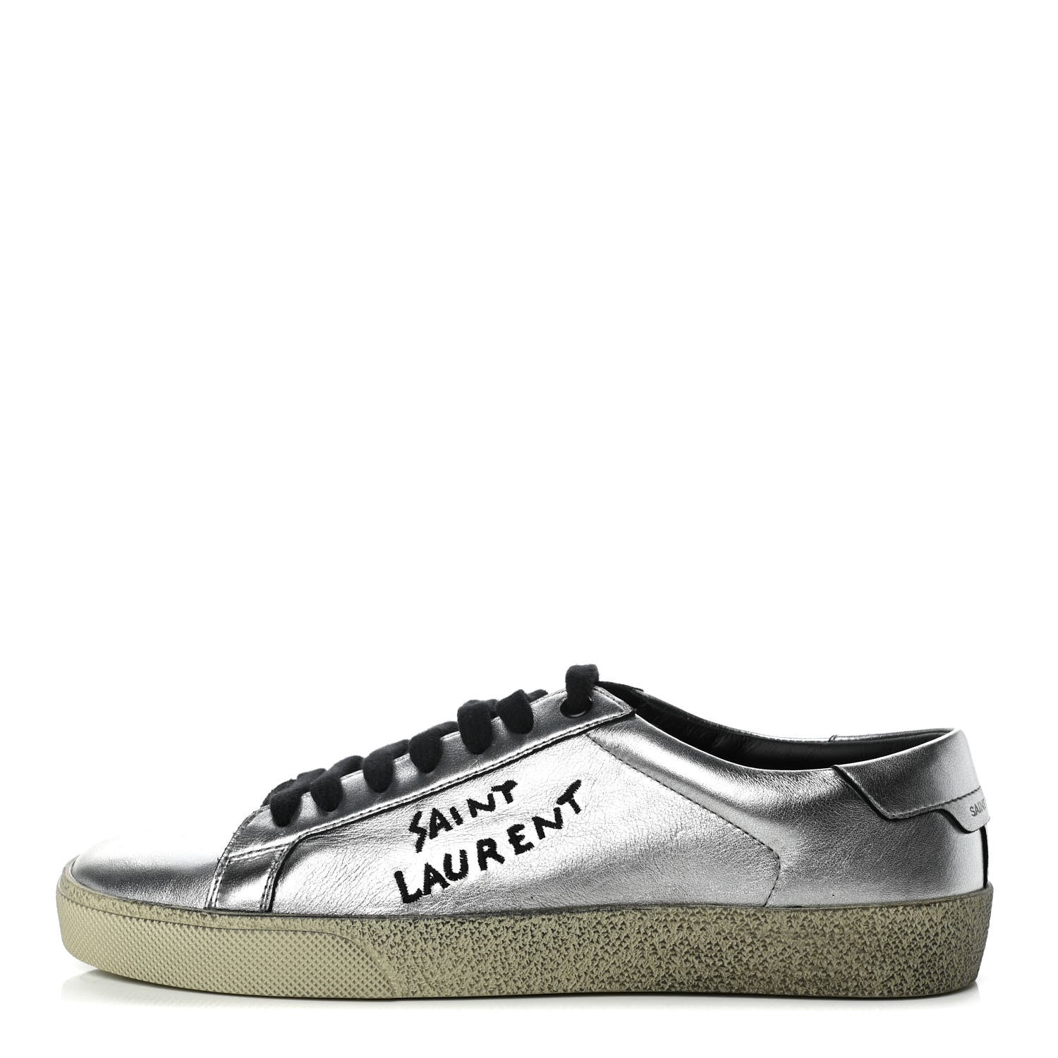 Saint Laurent Metallic Calfskin Womens Court Classic Sneakers 39.5 Silver 1 of 9