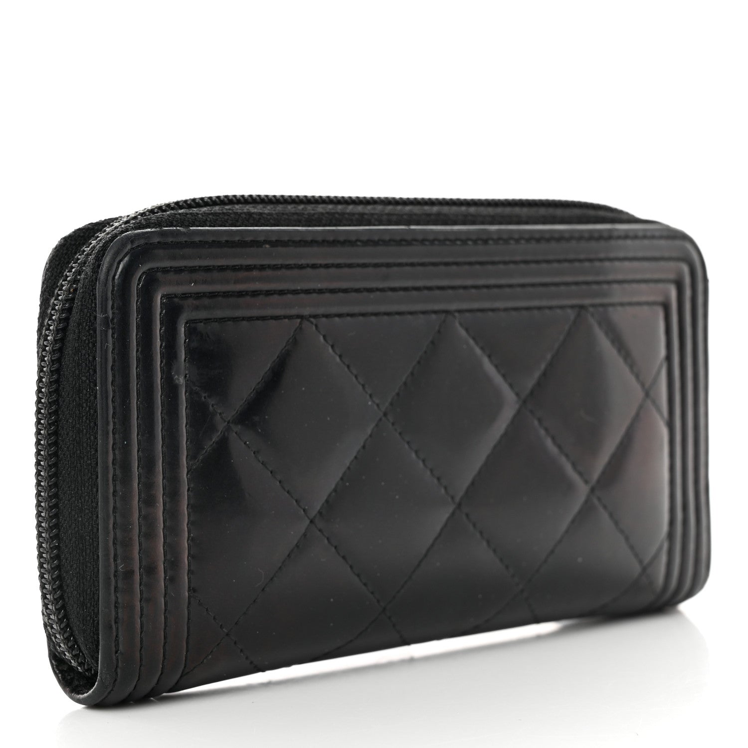 Chanel Iridescent Glazed Calfskin Quilted Small Boy Zip Around Wallet Black 3 of 12