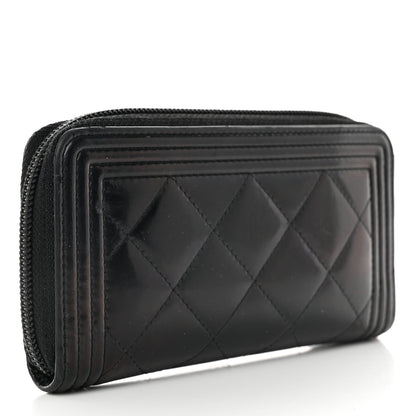 Chanel Iridescent Glazed Calfskin Quilted Small Boy Zip Around Wallet Black 3 of 12