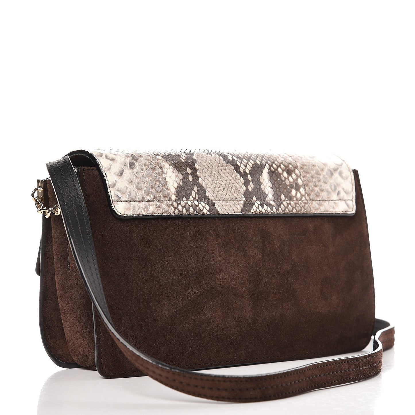 Suede Python Calfskin Small Faye Shoulder Bag Moka