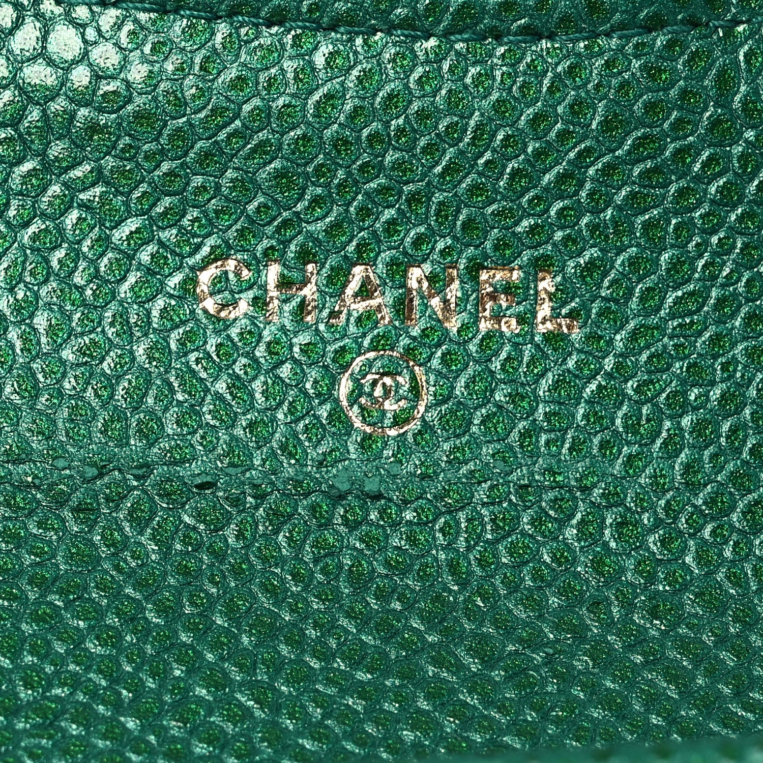 Chanel Metallic Caviar Quilted Flap Card Holder Wallet Green 7 of 13