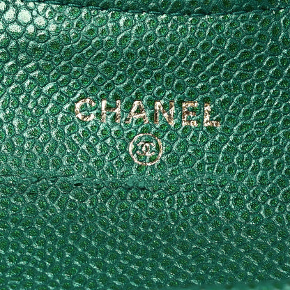 Chanel Metallic Caviar Quilted Flap Card Holder Wallet Green 7 of 13