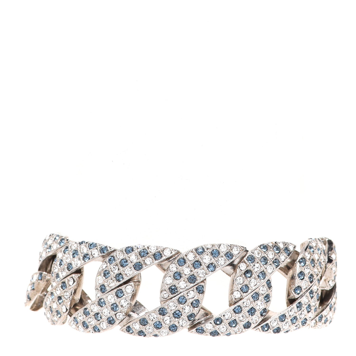 Chanel Crystal Chain Link CC Bracelet Silver Blue 1 of 6
