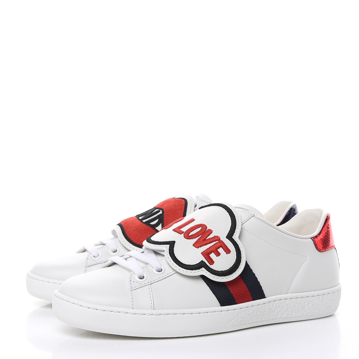 Gucci Calfskin Ayers Web Blind for Love Embroidered Womens Ace Sneakers 36 White 3 of 9