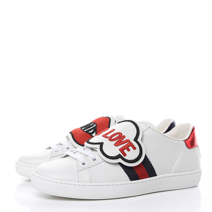 Gucci Calfskin Ayers Web Blind for Love Embroidered Womens Ace Sneakers 36 White 3 of 9