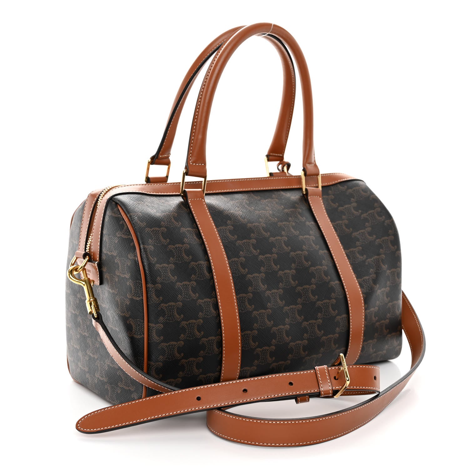 Celine Triomphe Canvas Calfskin Boston Bag Tan 3 of 10