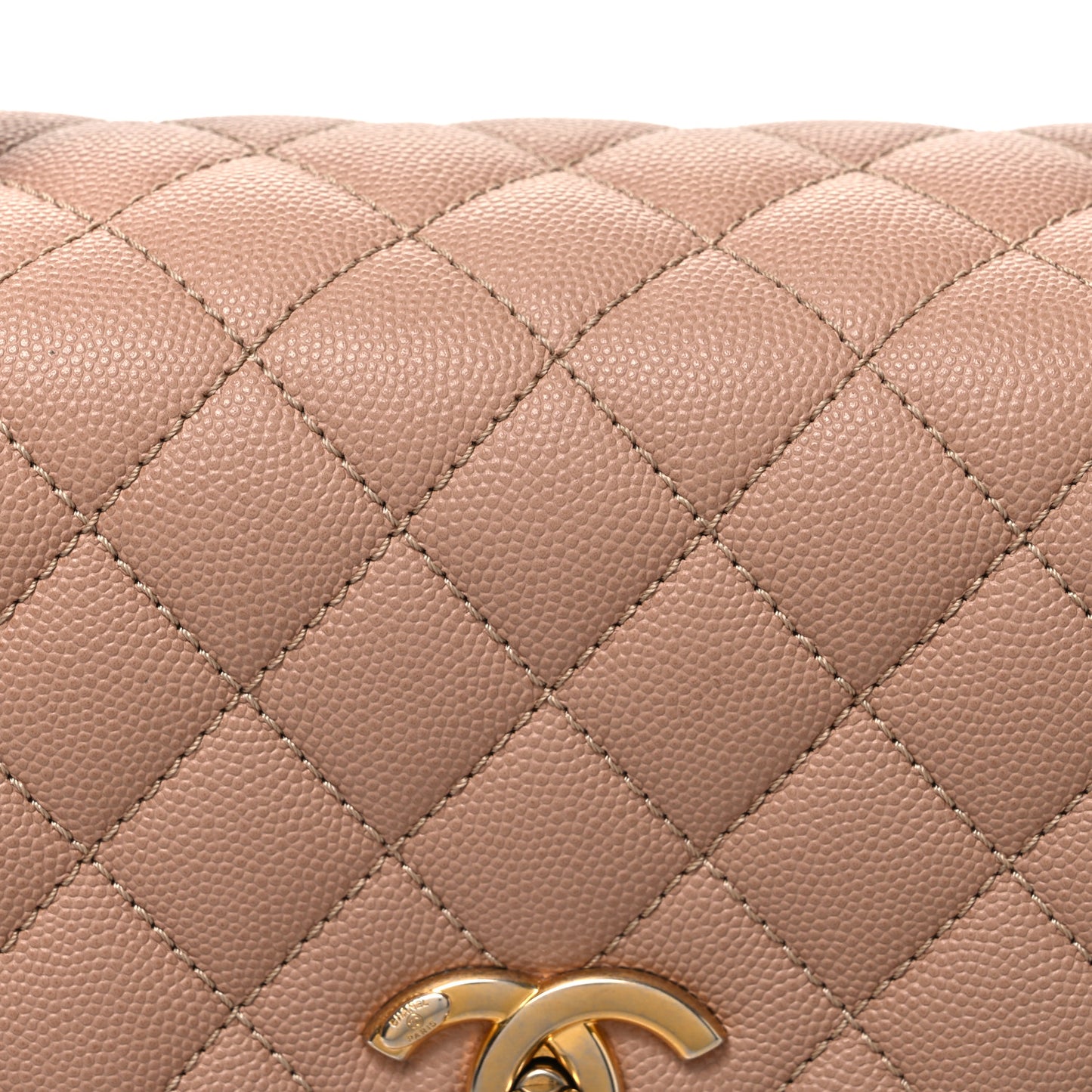 Caviar Lizard Embossed Quilted Small Coco Handle Flap Beige