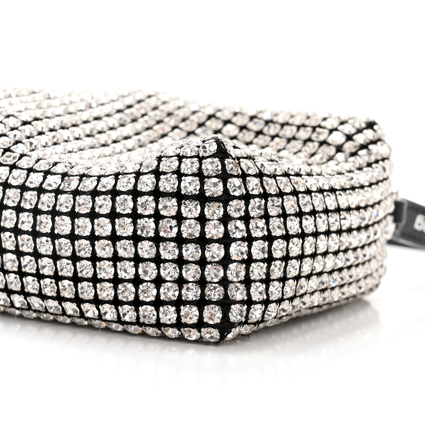 Mesh Crystal Rhinestone Mini Heiress Pouch Black Silver