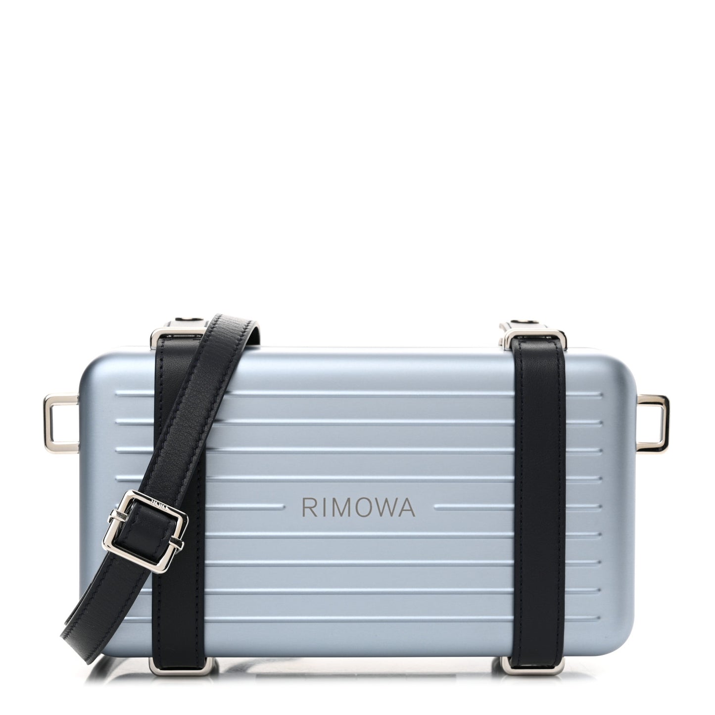 X RIMOWA Aluminum Personal Clutch On Strap Bleu