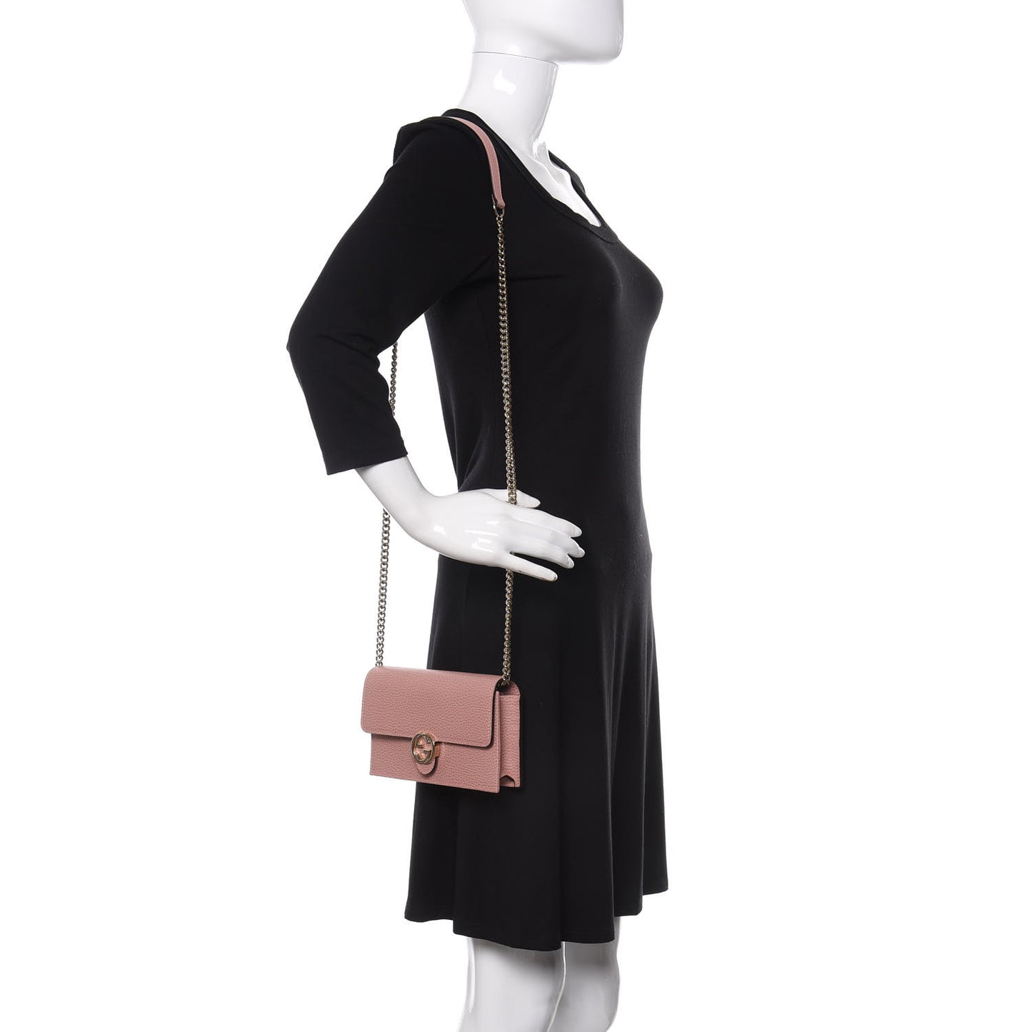 Dollar Calfskin Interlocking G Chain Wallet Soft Pink