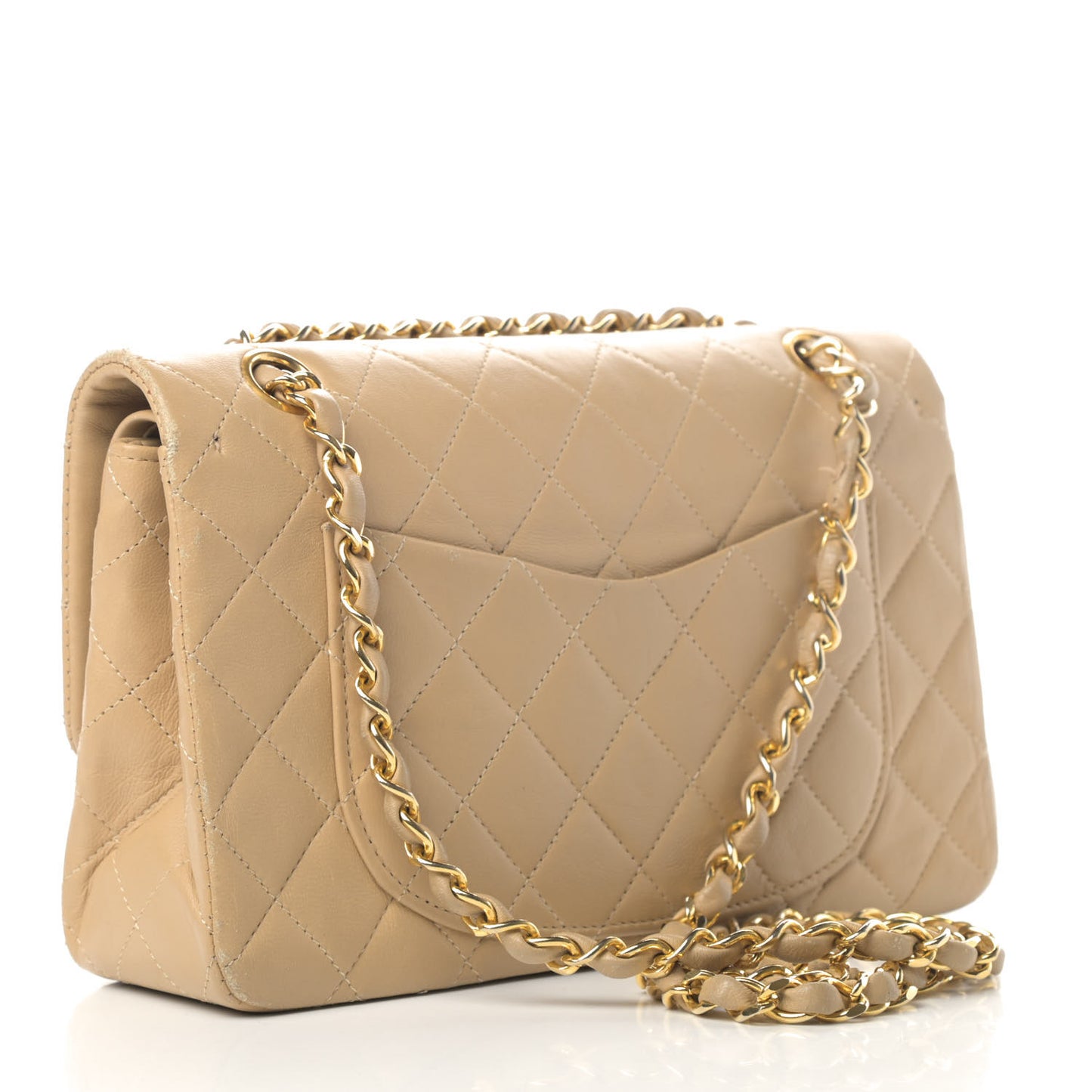 Lambskin Quilted Small Double Flap Beige
