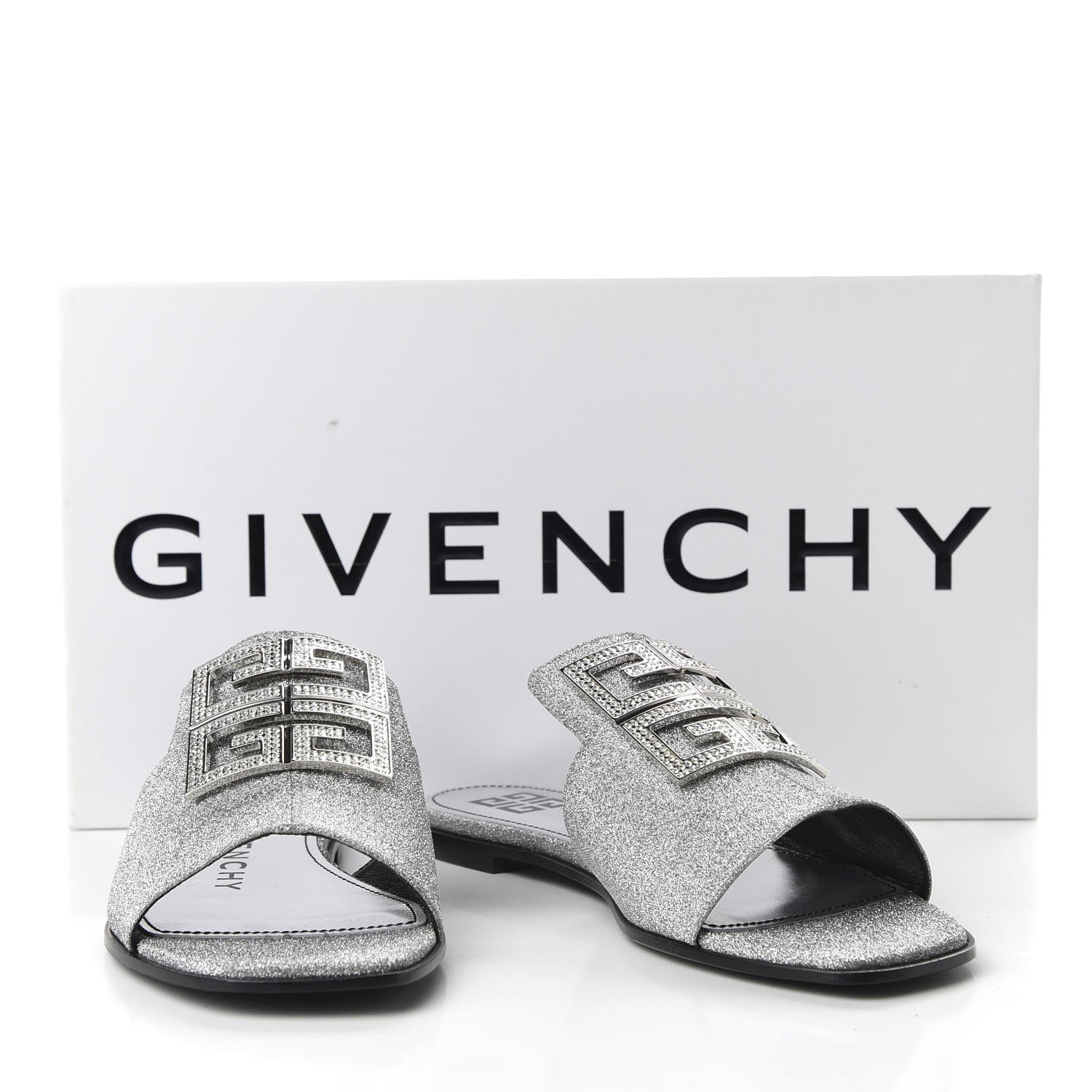 Givenchy Glitter Embellished Calfskin 4G Flat Sandals 36.5 Silver 10 of 10