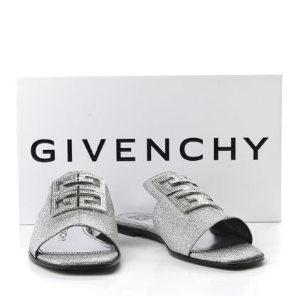 Givenchy Glitter Embellished Calfskin 4G Flat Sandals 36.5 Silver 10 of 10