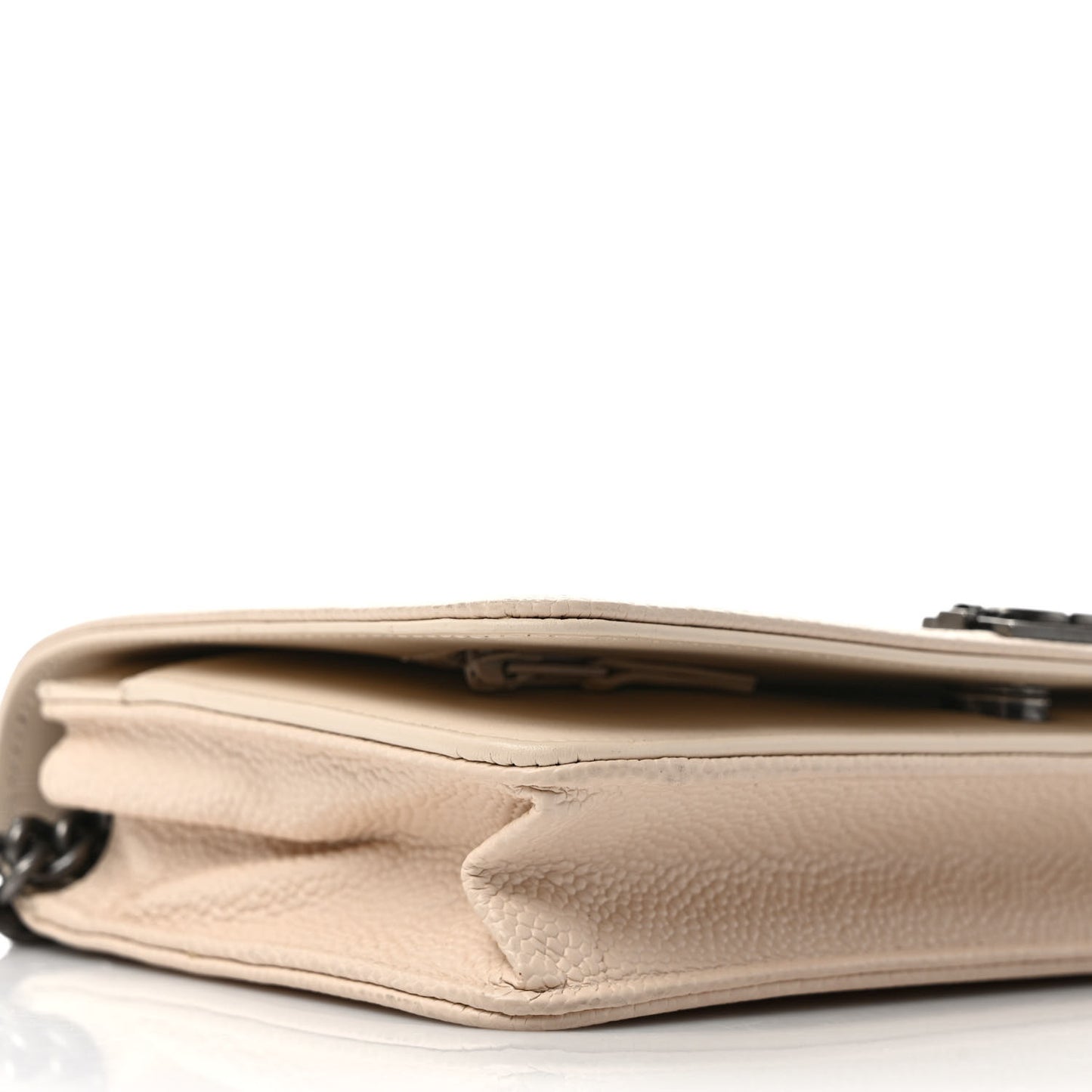Caviar Chevron Quilted Boy Wallet On Chain WOC Light Beige
