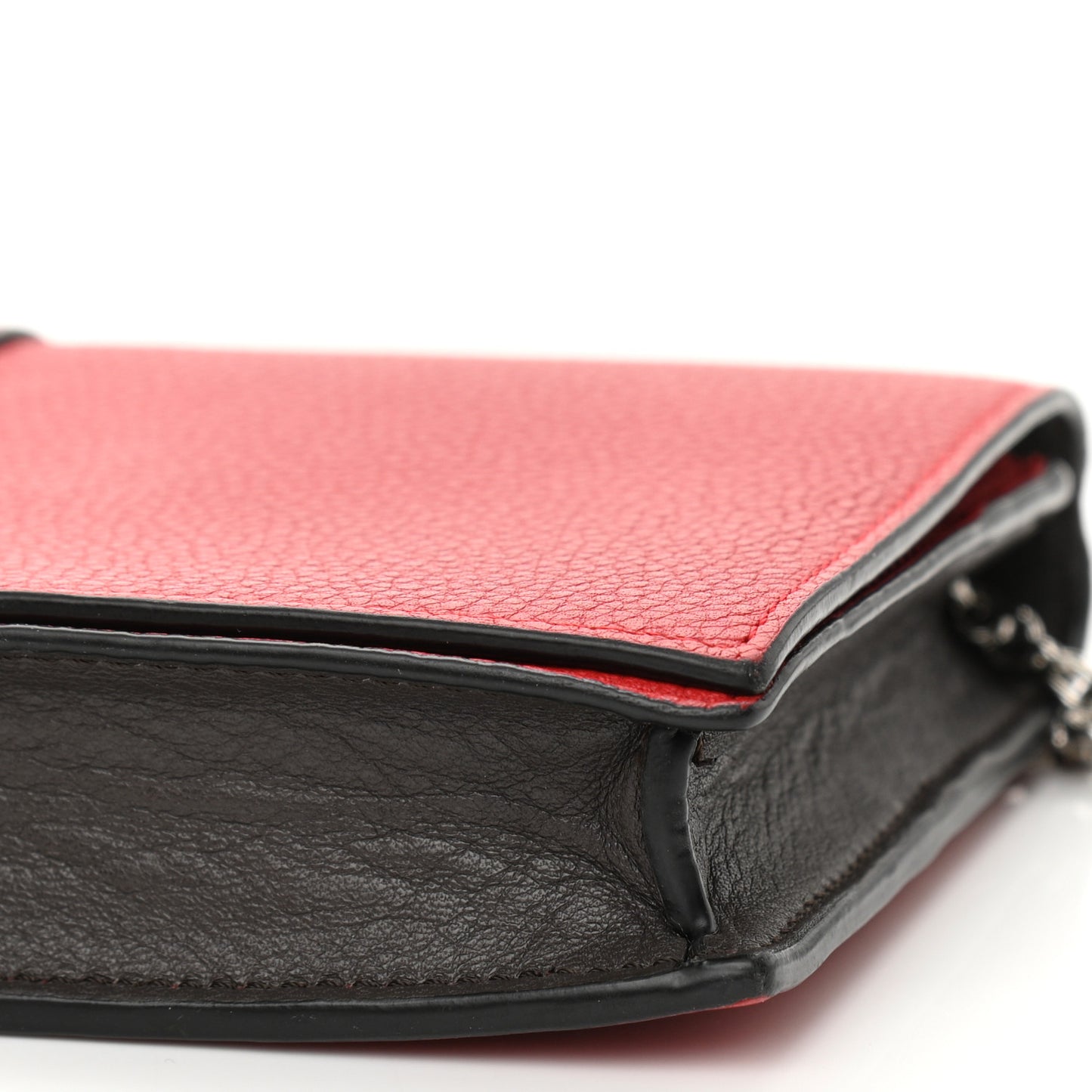 Grained Calfskin Chain Wallet Burnt Red