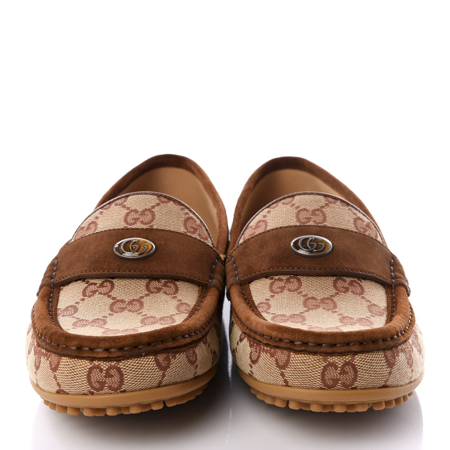 GG Monogram Suede Mens Driver Loafers 6 Beige Ruggine Cuir