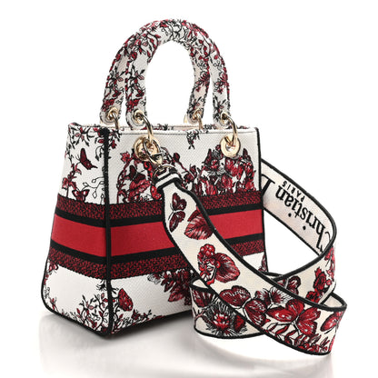 Christian Dior Canvas Le Coeur En Fleurs Embroidered Medium Lady D-Lite White Multicolor 3 of 9