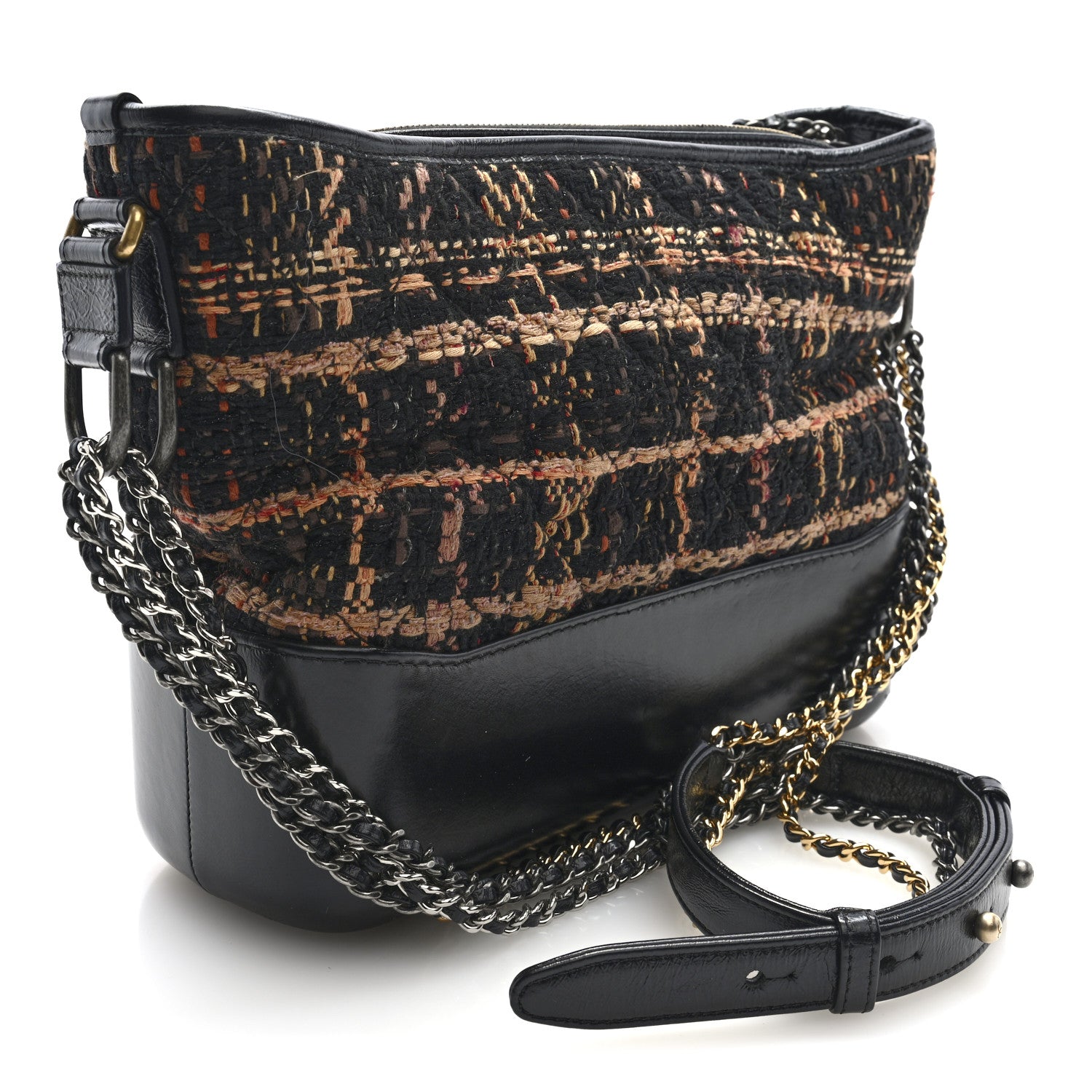 Chanel Tweed Calfskin Medium Gabrielle Hobo Black Brown 3 of 10