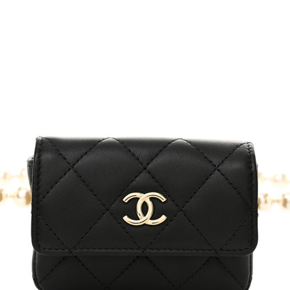 Chanel Lambskin Quilted Pearl Chain Belt Bag Black 9 of 12