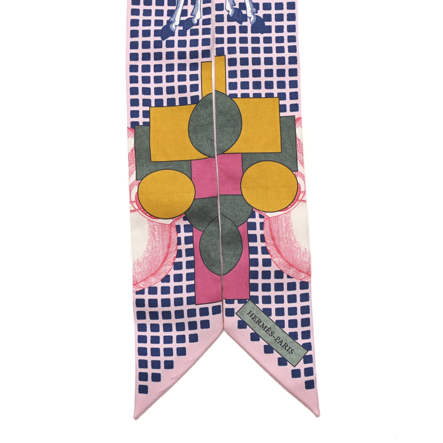 Silk Cavaliere En Formes Twilly Rose Vert Amande Ocre