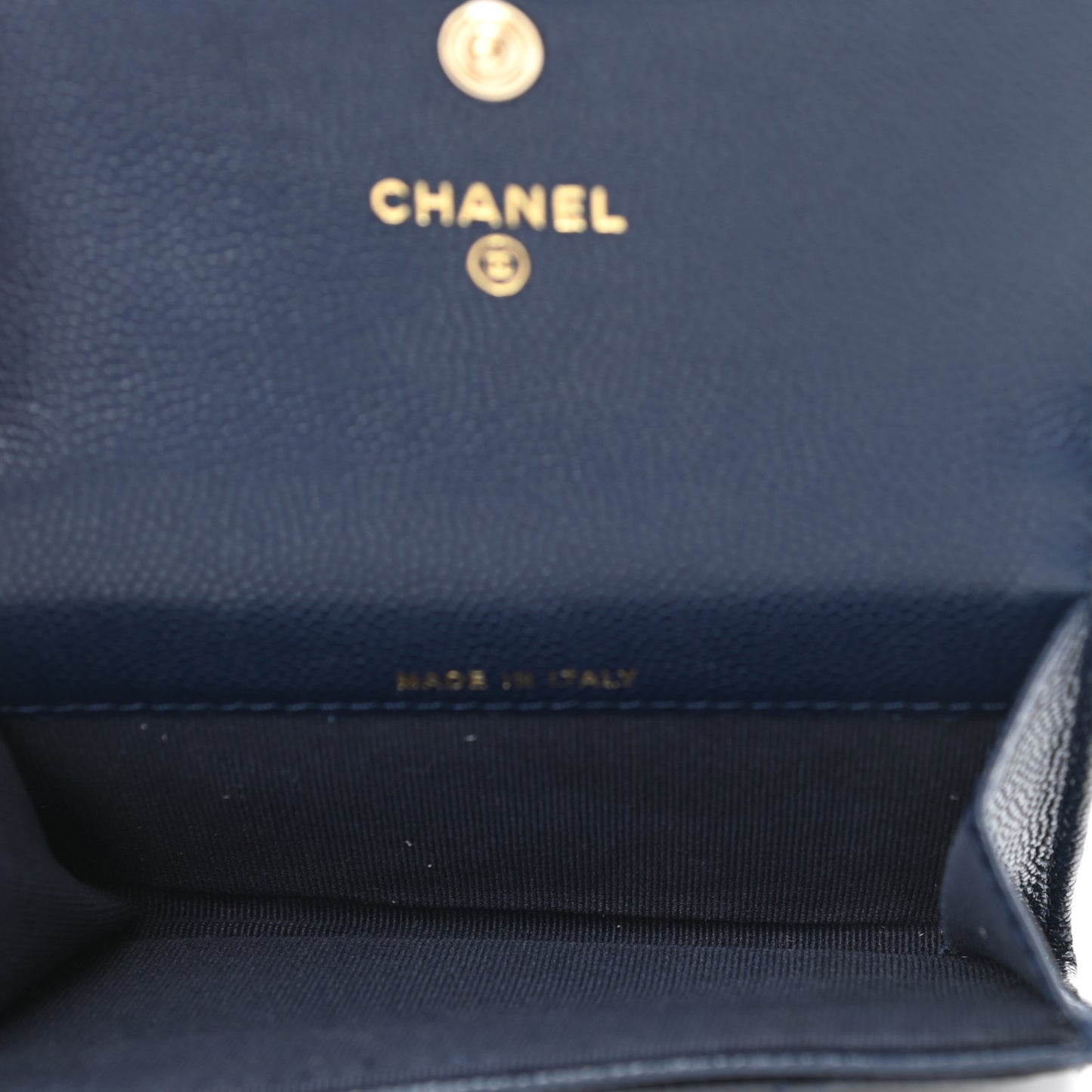 Caviar Quilted Crystal CC Flap Card Holder Navy Blue