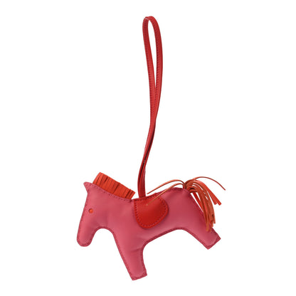 Hermes Milo Lambskin Grigri Rodeo Horse Bag Charm MM Rose Azalee Orange Poppy 1 of 3