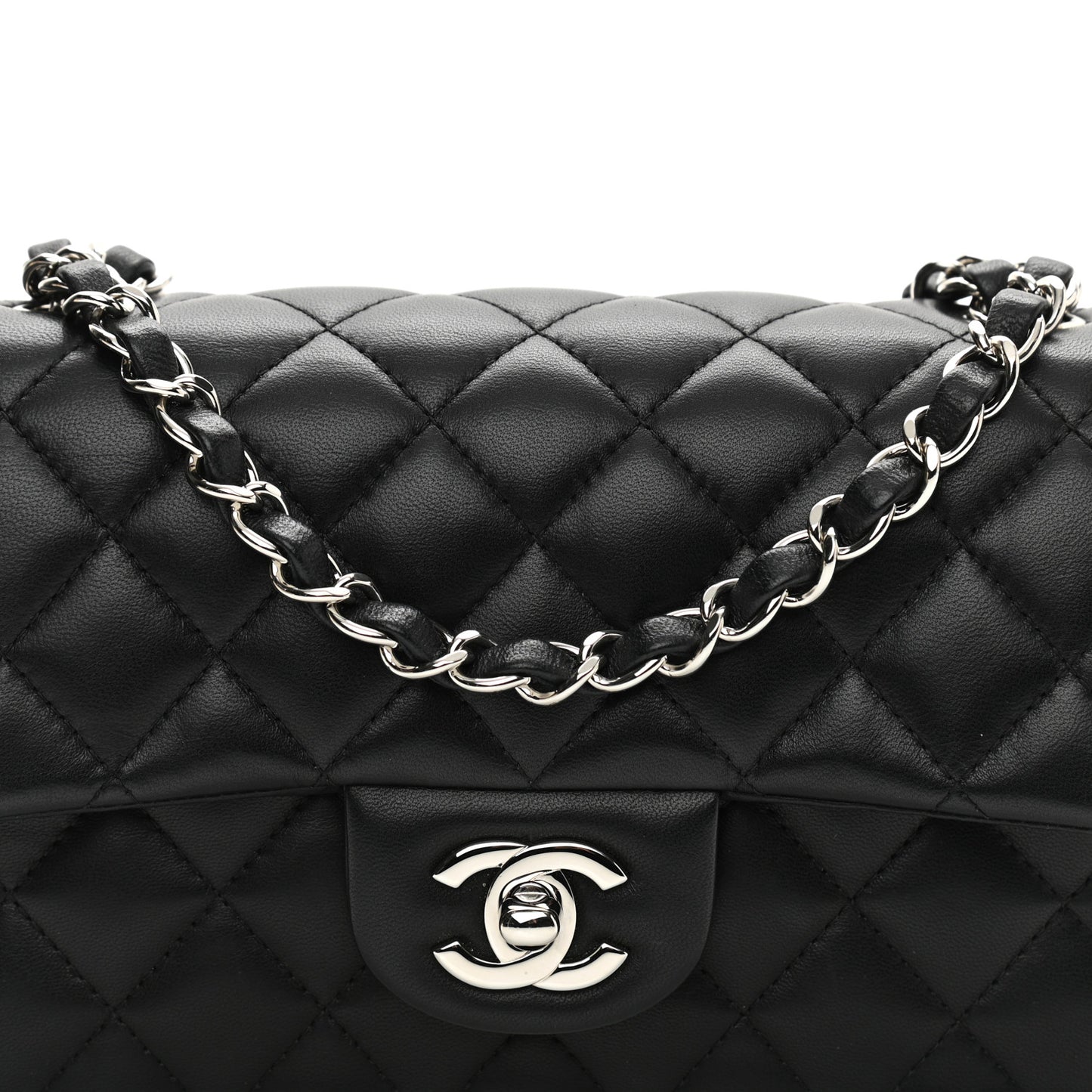 Lambskin Quilted Mini Rectangular Flap Black