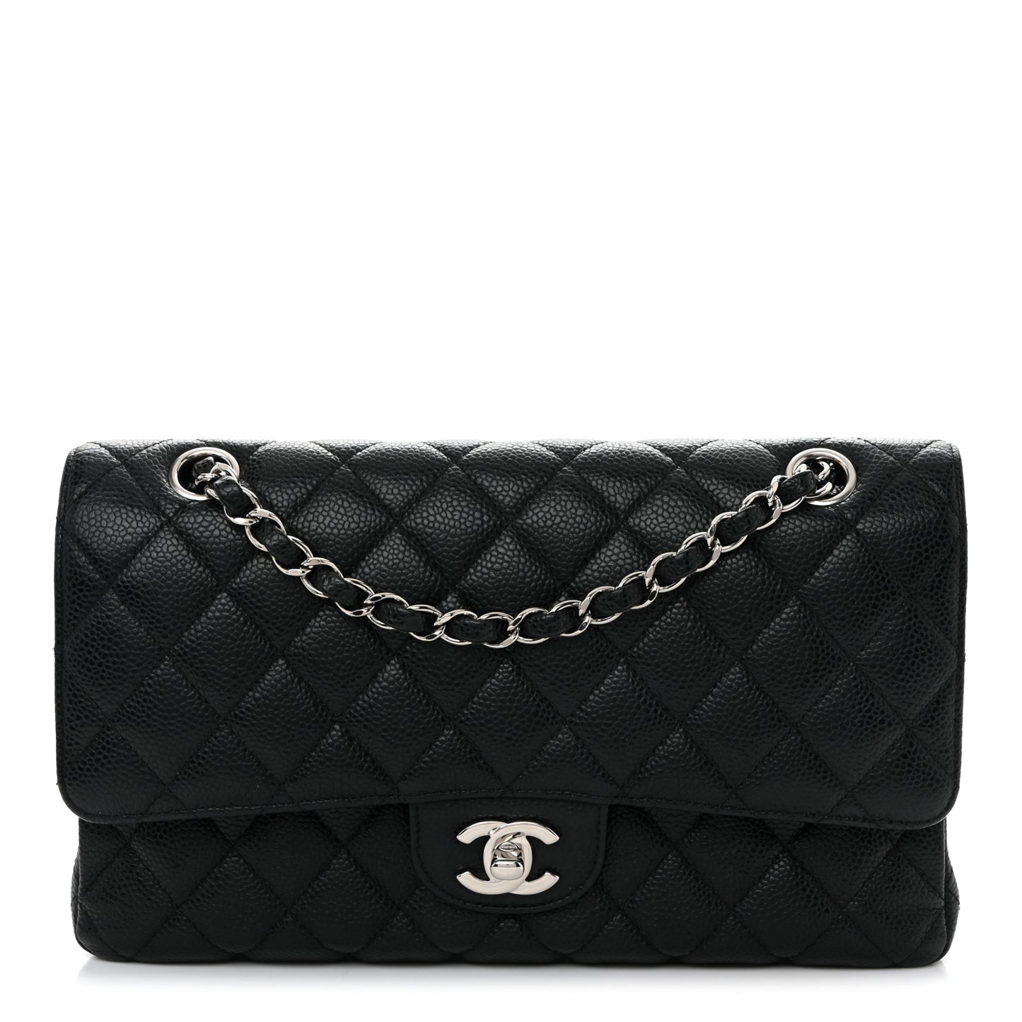 Caviar Quilted Medium Double Flap Black