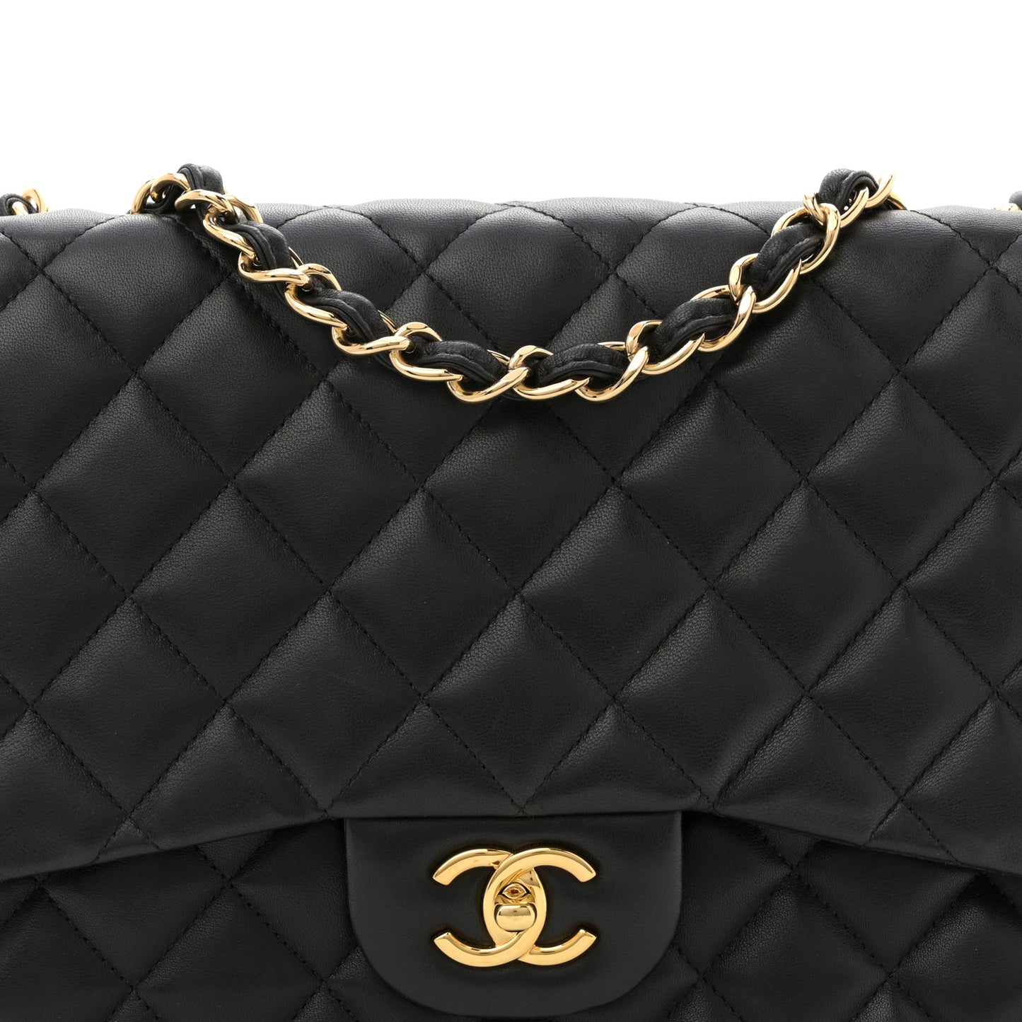 Lambskin Quilted Jumbo Single Flap Black