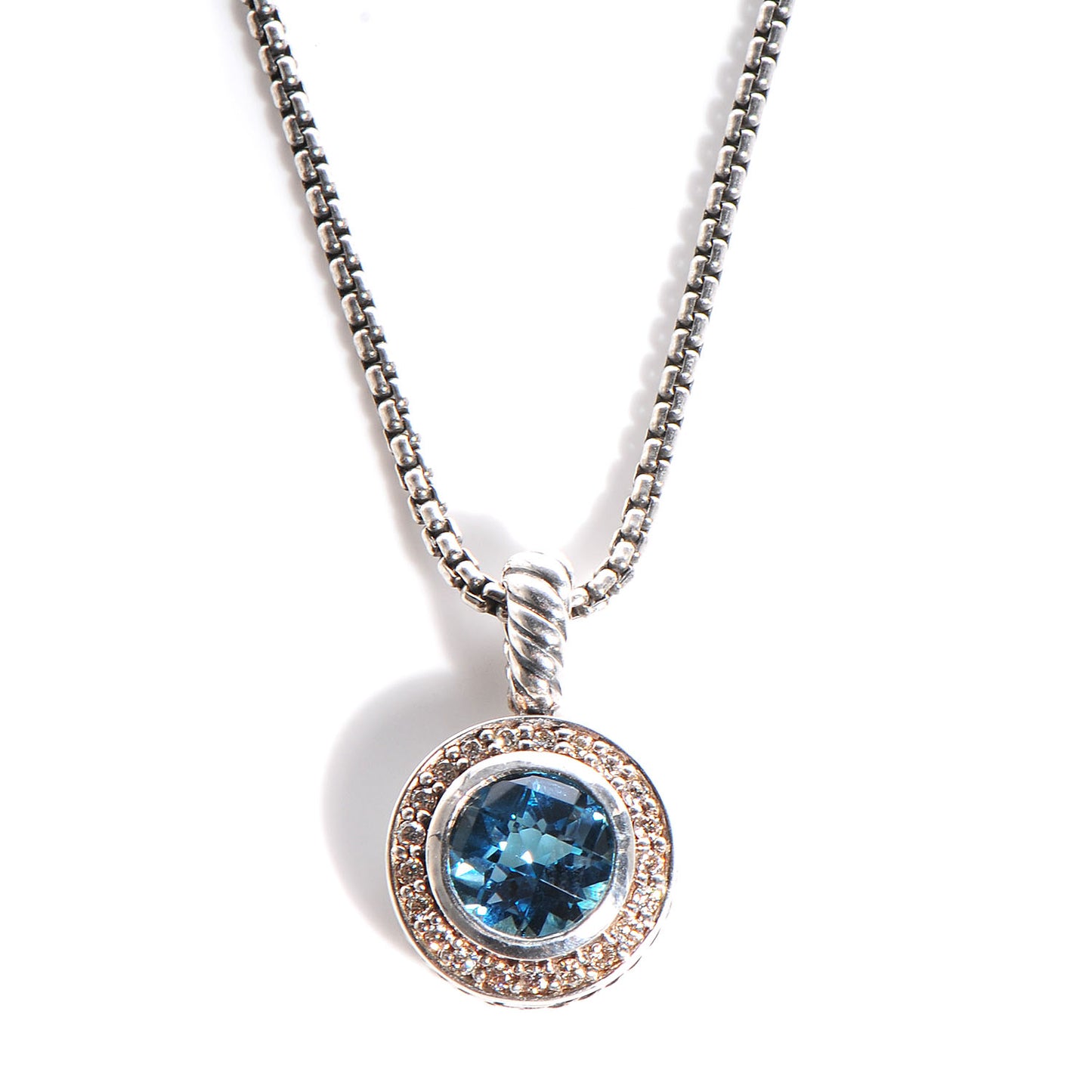 Sterling Silver Diamond Blue Topaz Necklace