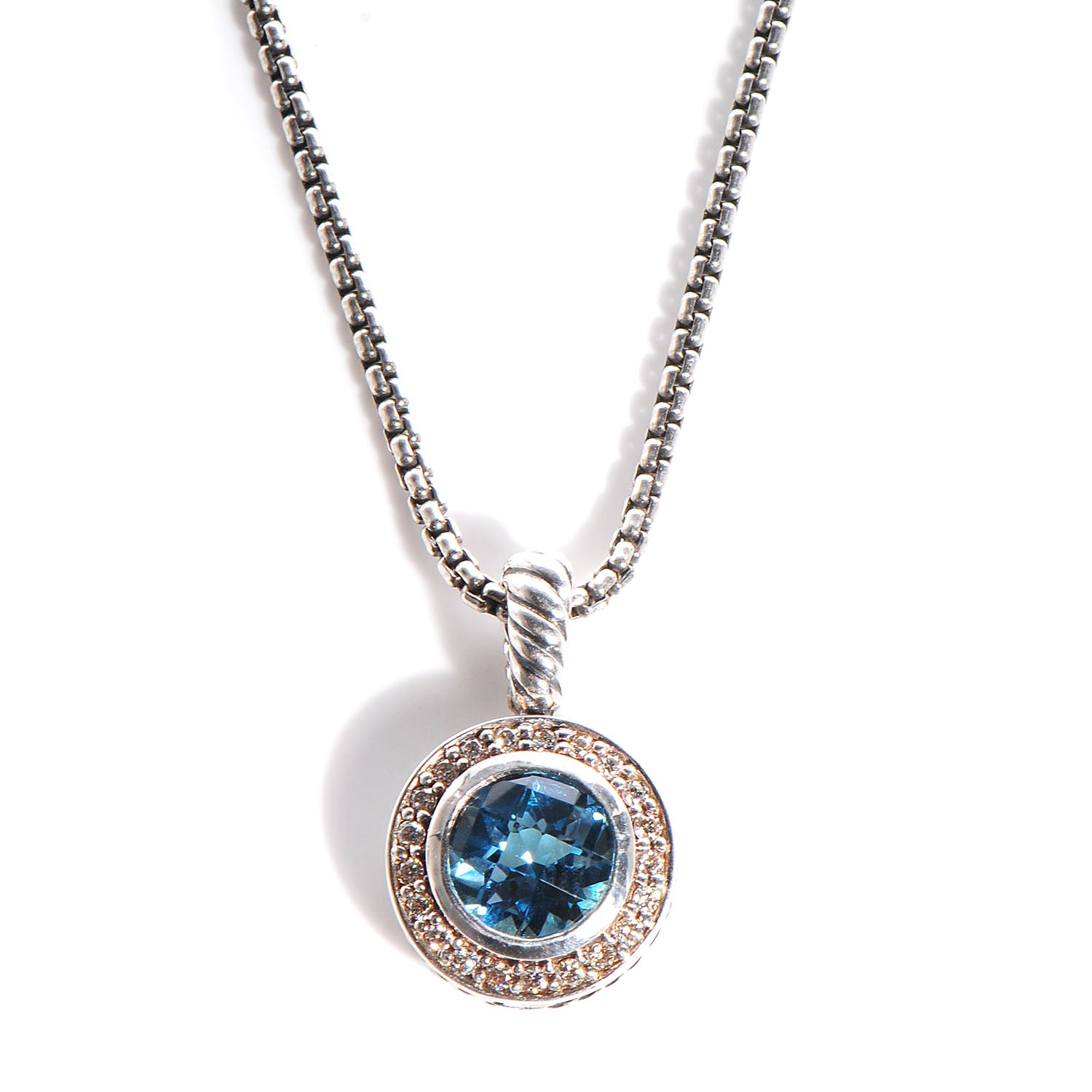 David Yurman Sterling Silver Diamond Blue Topaz Necklace 1 of 5