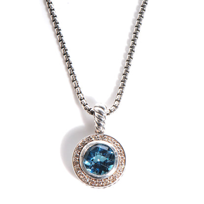 David Yurman Sterling Silver Diamond Blue Topaz Necklace 1 of 5