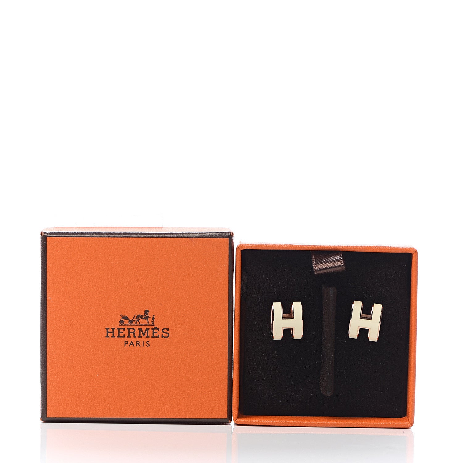 Hermes Rose Gold Lacquered Pop H Earrings Ecru 5 of 5