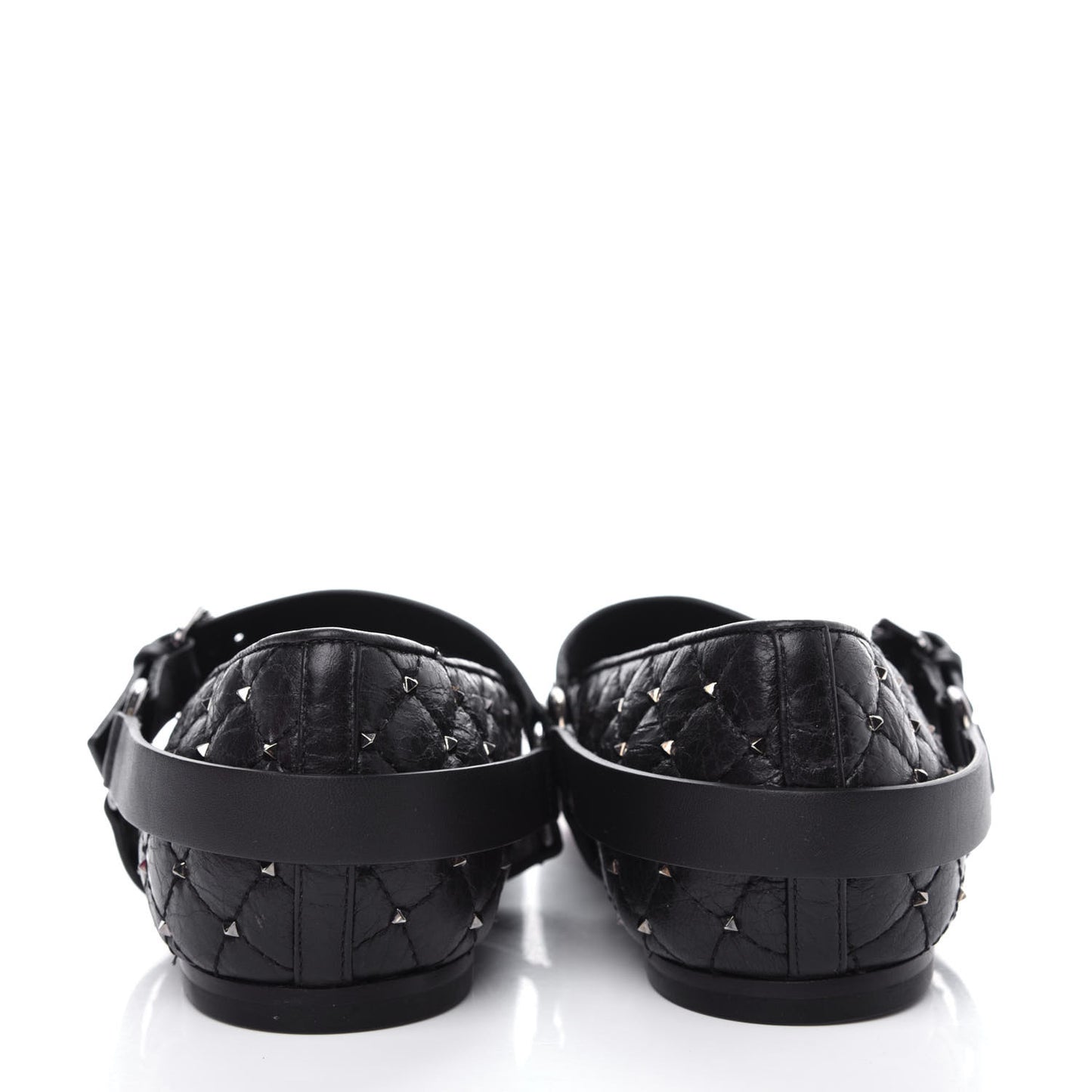 Crackled Lambskin Rockstud Spike Captoe Ballerina Flats 39 Black