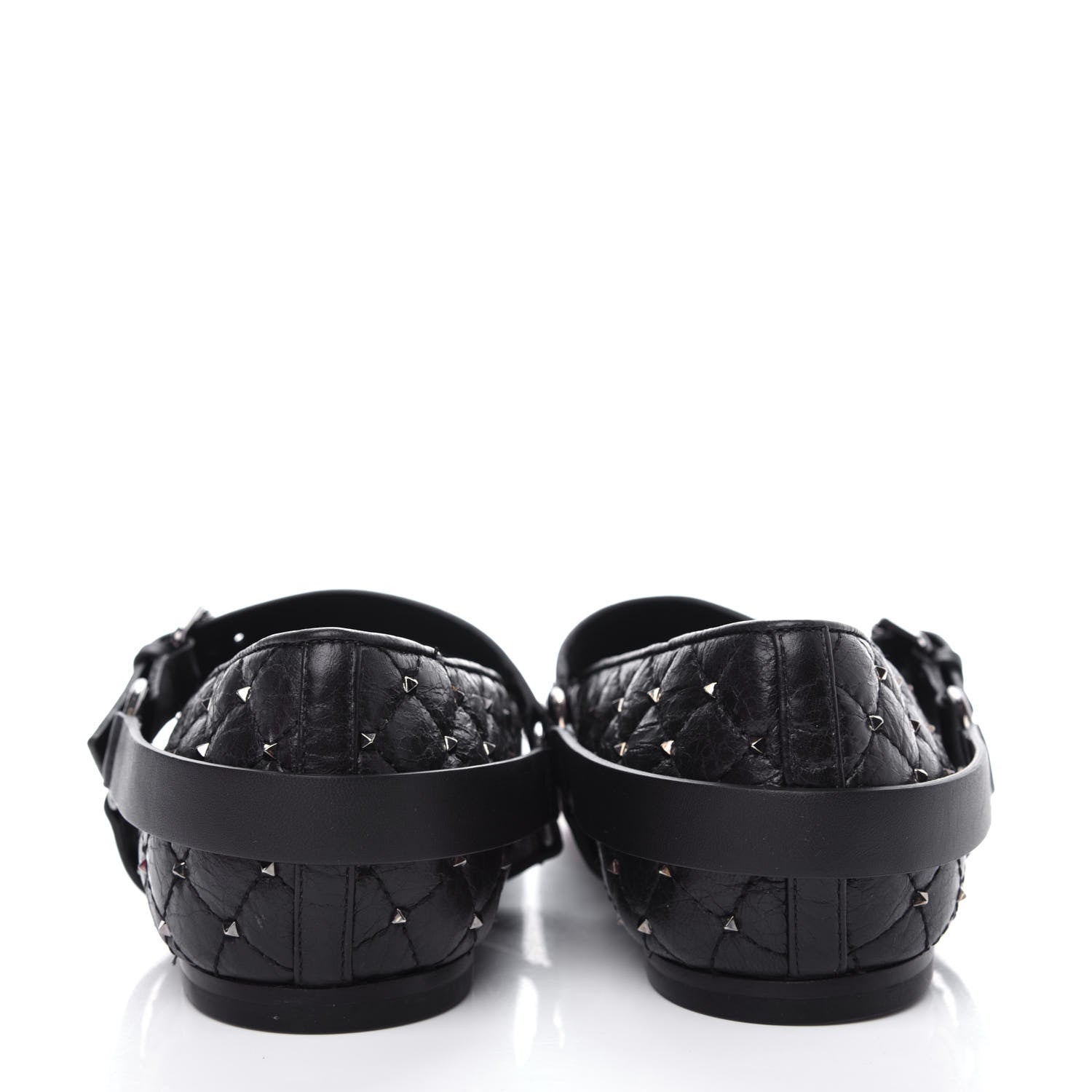 Valentino Garavani Crackled Lambskin Rockstud Spike Captoe Ballerina Flats 39 Black 7 of 11