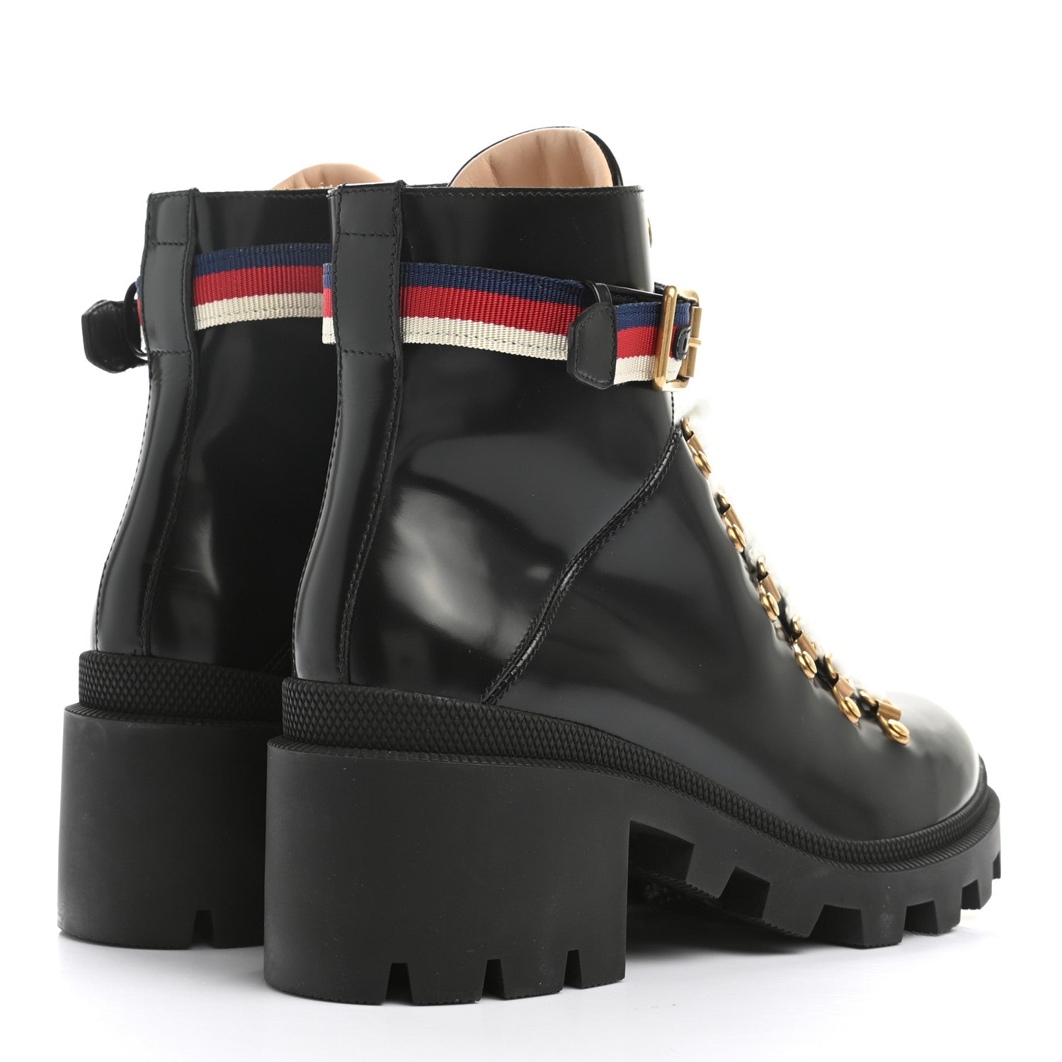 Gucci Calfskin Sylvie Web Lace Up Combat Boots 39.5 Black 4 of 8