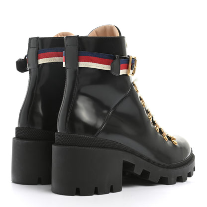Gucci Calfskin Sylvie Web Lace Up Combat Boots 39.5 Black 4 of 8