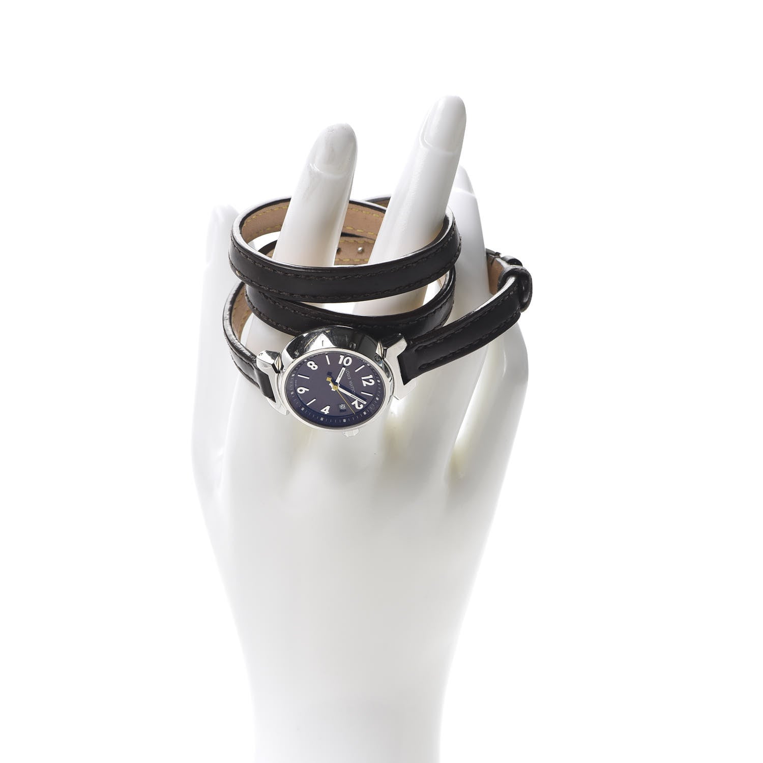 Louis Vuitton Stainless Steel Calfskin 28mm Tambour Triple Wrap Quartz Watch Brown 2 of 6
