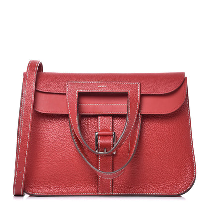 Hermes Taurillon Clemence Halzan 31 GM Rouge Casaque 1 of 10