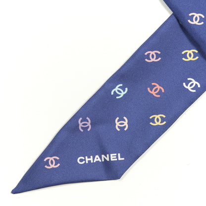 Chanel Silk Heart CC Slim Bandeau Scarf Blue Multicolor 2 of 3