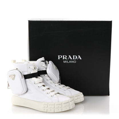 Prada Re-Nylon Gabardine Metal Triangle Logo Wheel Pouch Pocket High Top Sneakers 36 White 10 of 10